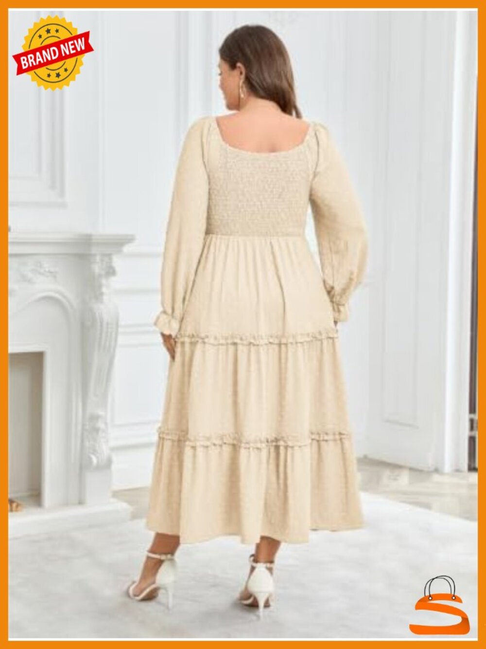 Plus Size Swiss Dot Tiered Ruffle Maxi Dress Long Sleeve Smocked Square Neck - Picture 4 of 6